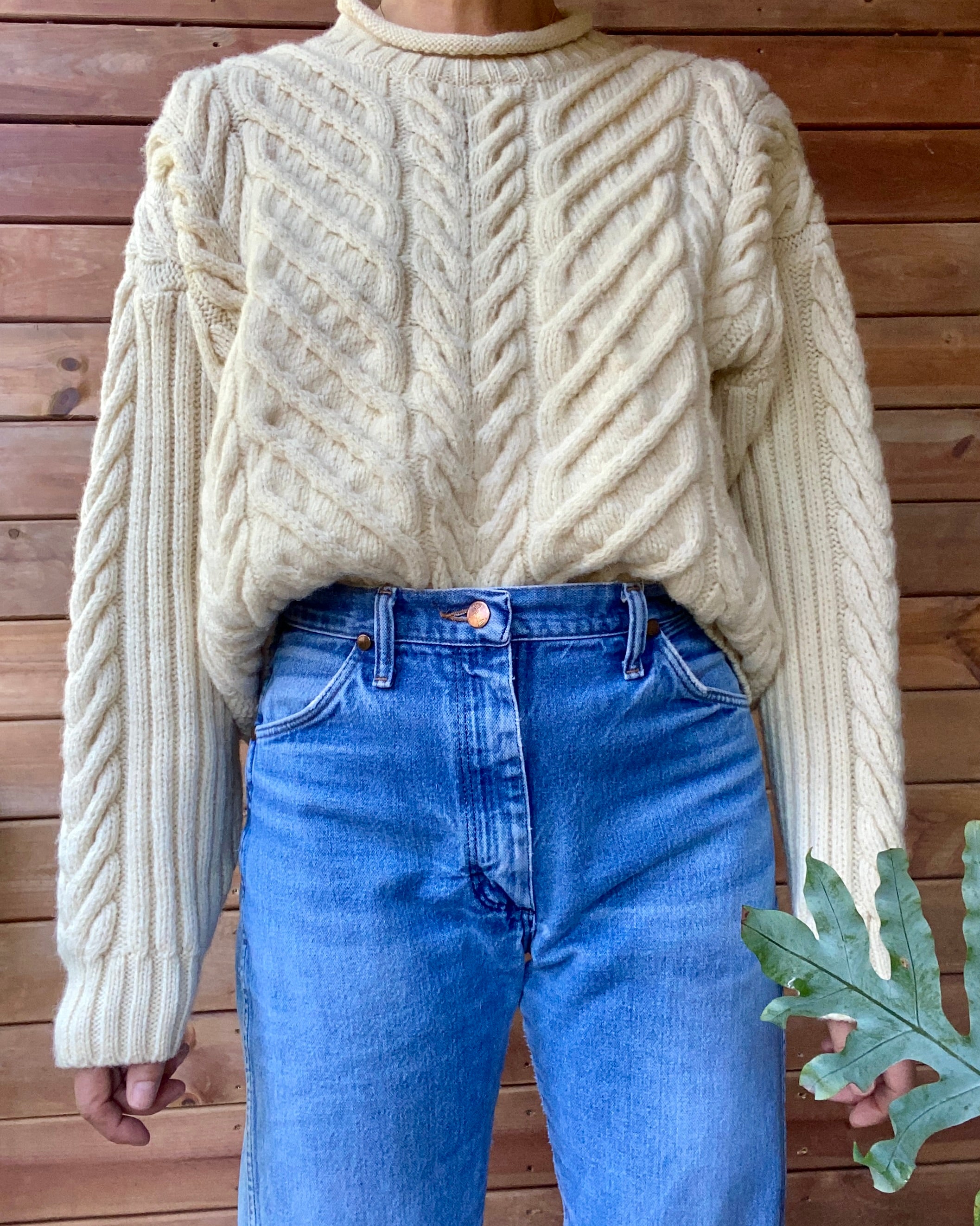 Vintage Handknit Paul James Horseshoe Cable Fisherman Sweater