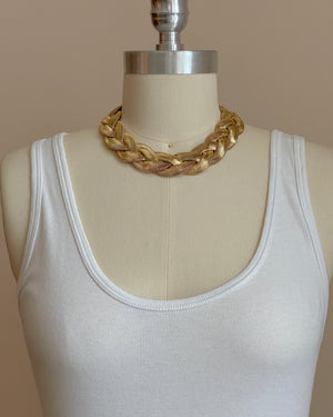 Vintage 1980s Gold Tone Snake Herringbone Chain Braided Clavicle Chocker Necklace