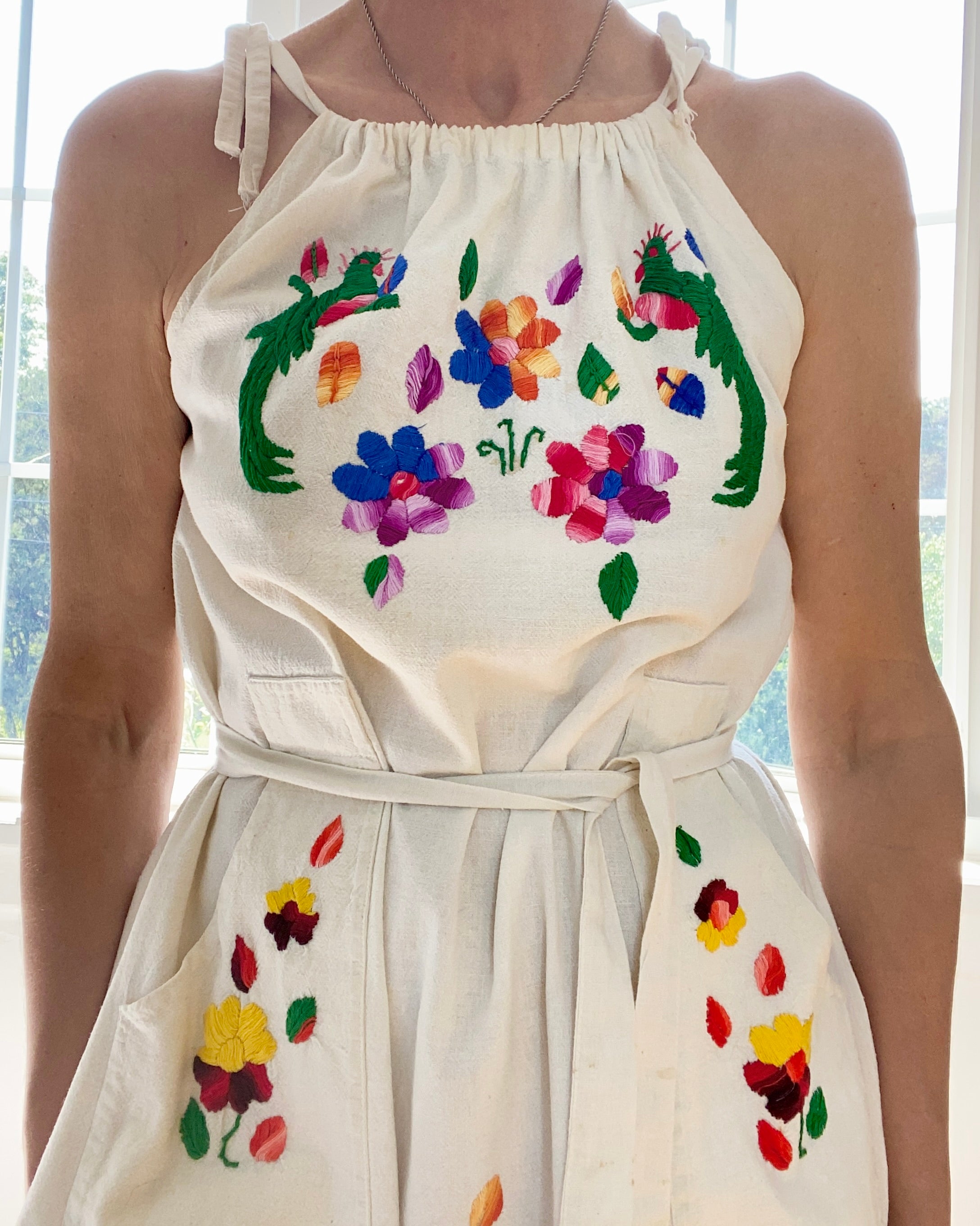 Vintage Mexican Embroidered Shoulder Strap Dress