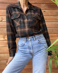 Vintage 1960s Pendleton Woolen Mills Plaid Flannel Loop Button Shirt Jacket USA