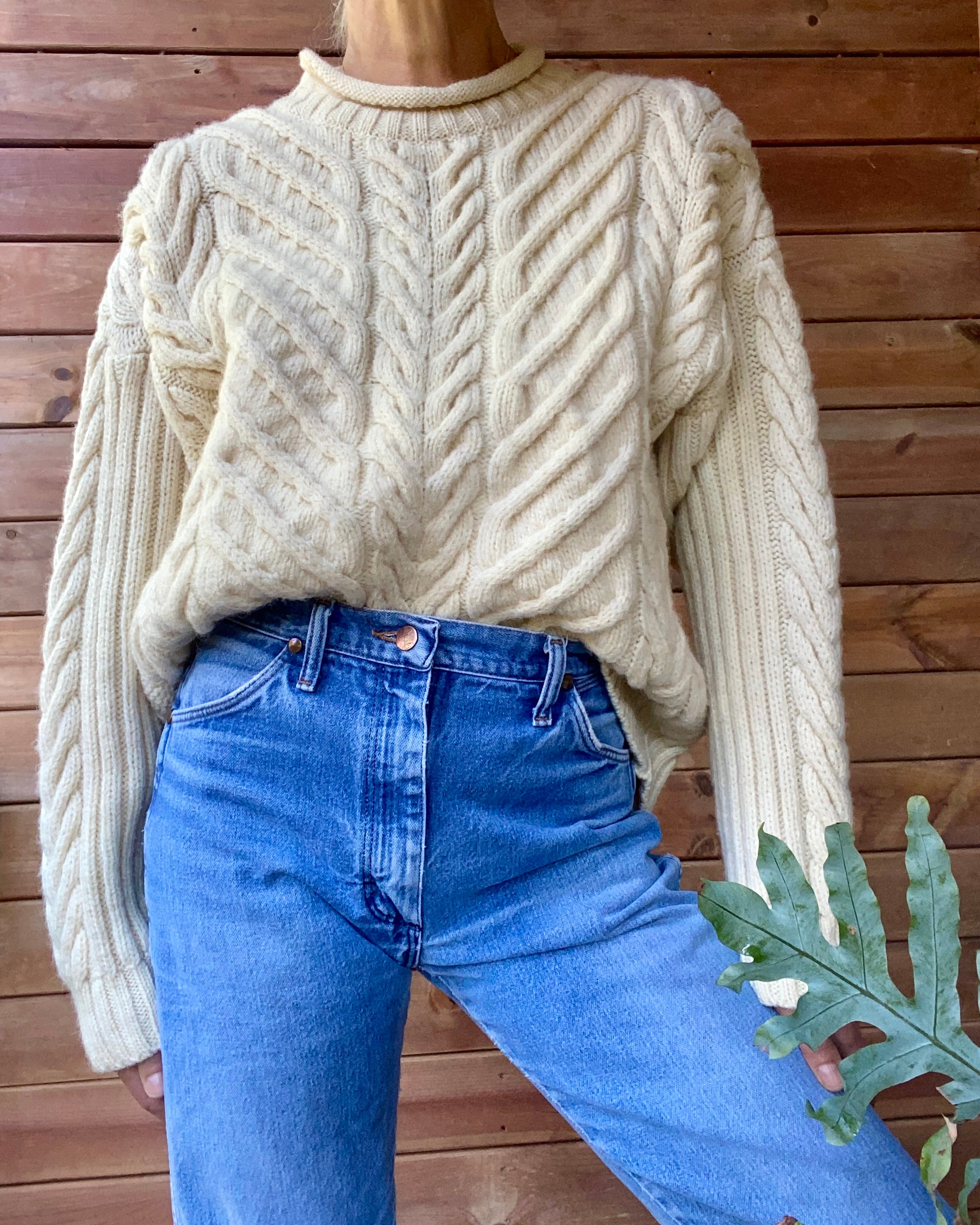 Vintage Handknit Paul James Horseshoe Cable Fisherman Sweater