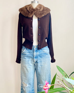 Vintage 1940s DRUMLANRIG Chocolate Brown Cashmere Cardigan Made in Hawick Scotland Small 4