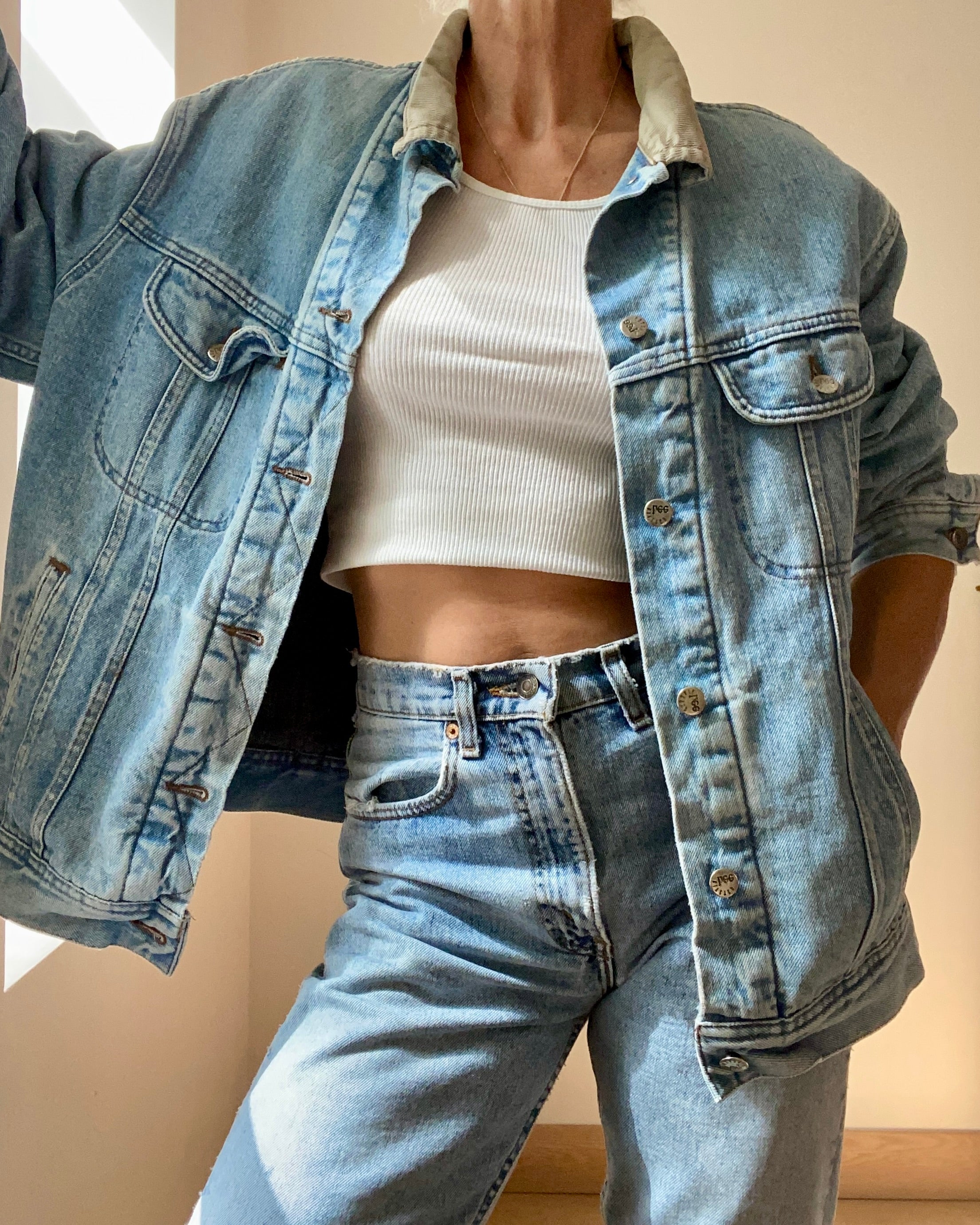 Vintage Lee Riveted Blanket Lined Jean Jacket Light Wash L XL