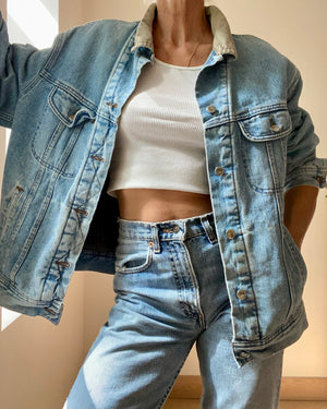 Vintage Lee Riveted Blanket Lined Jean Jacket Light Wash L XL