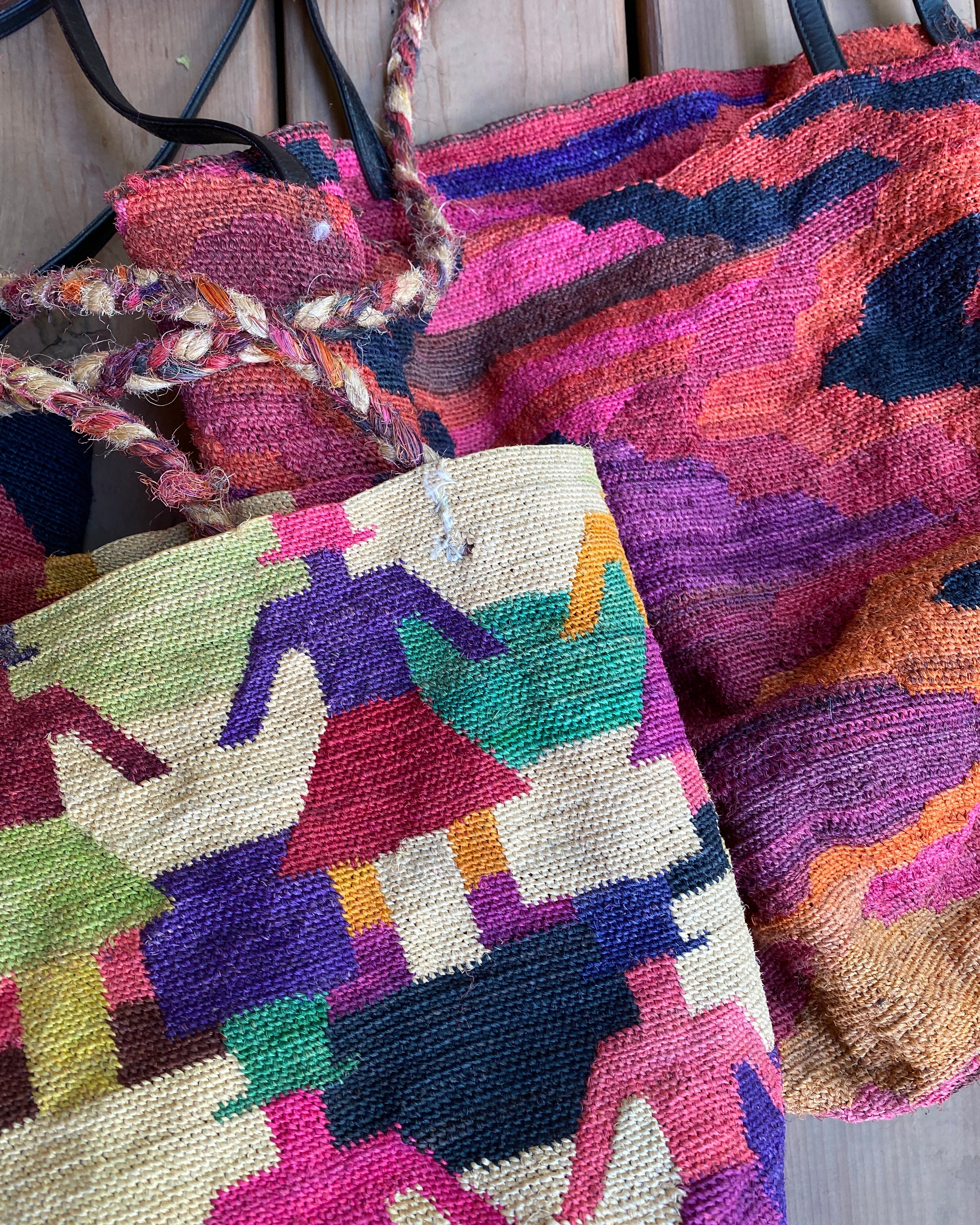 Vintage Handmade African Sisal Tote Bag Multi