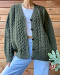 VINTAGE LLBEAN Green Fisherman Cable Wool Cardigan  M L