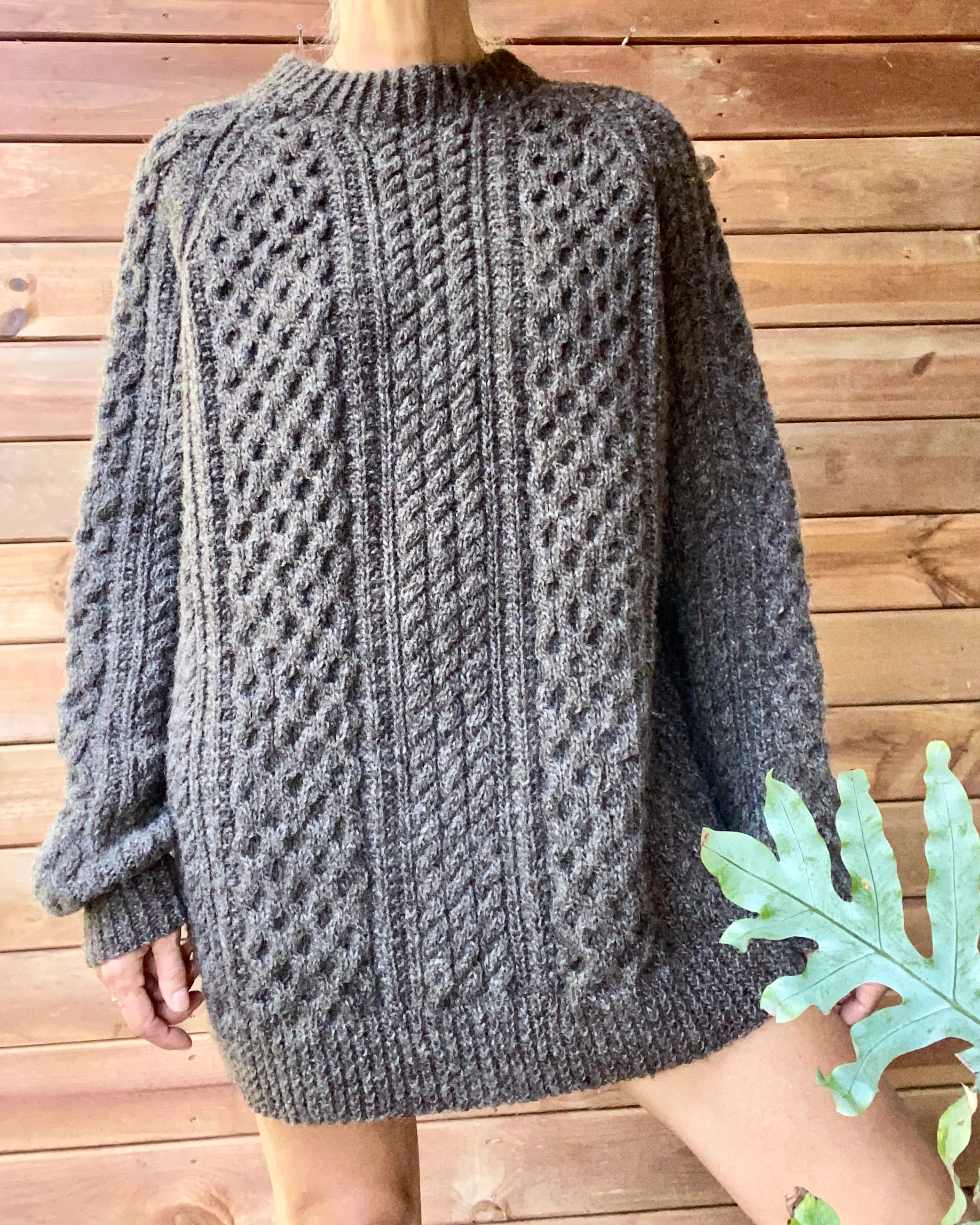 Vintage Fisherman Cable Brown Melange Sweater XL