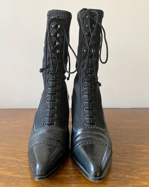 Vintage 1990s STUART WEITZMAN for Browns Shoes Black Victorian Lace Up Steampunk Booties 7