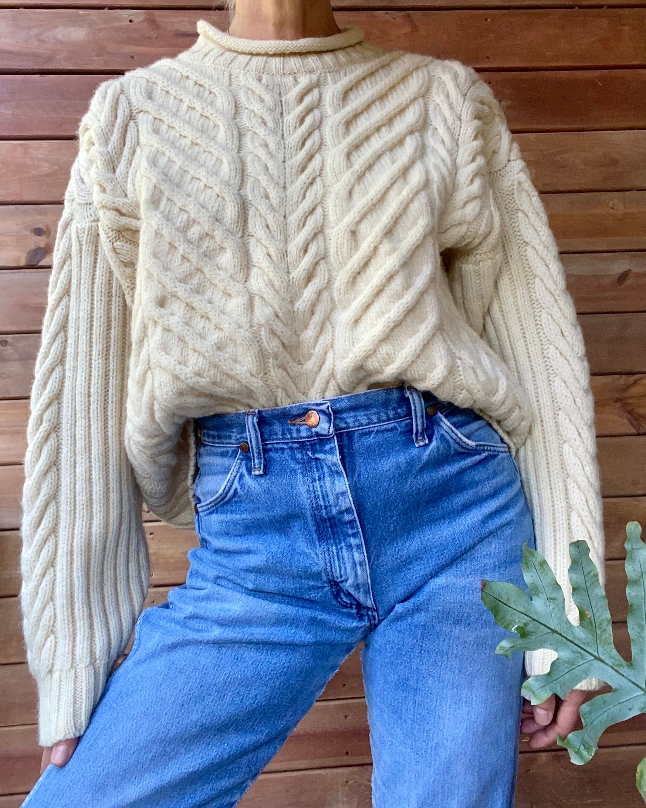 Vintage Handknit Paul James Horseshoe Cable Fisherman Sweater