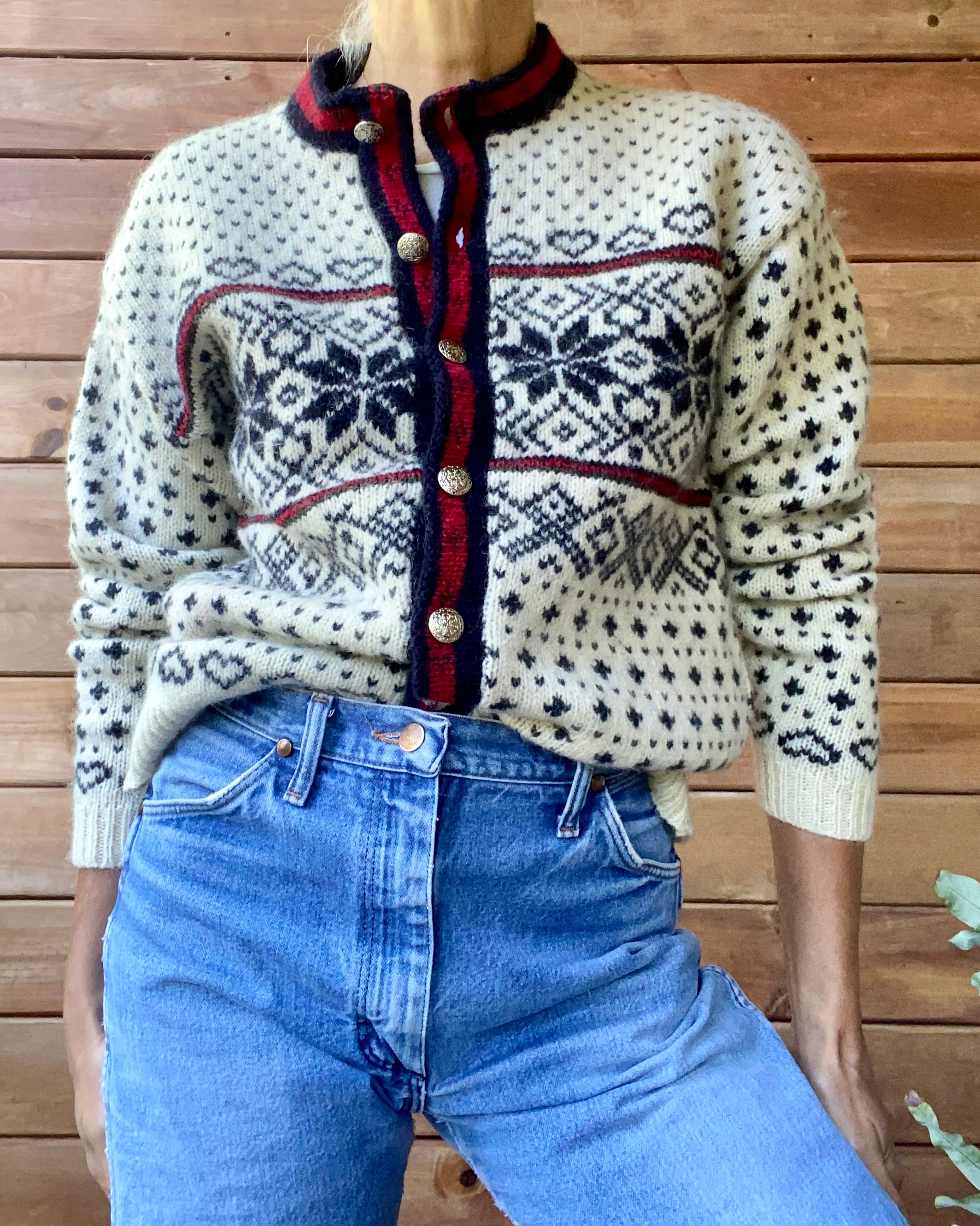 VINTAGE LLBEAN Nordic Fairisle Wool Cardigan M Made in USA