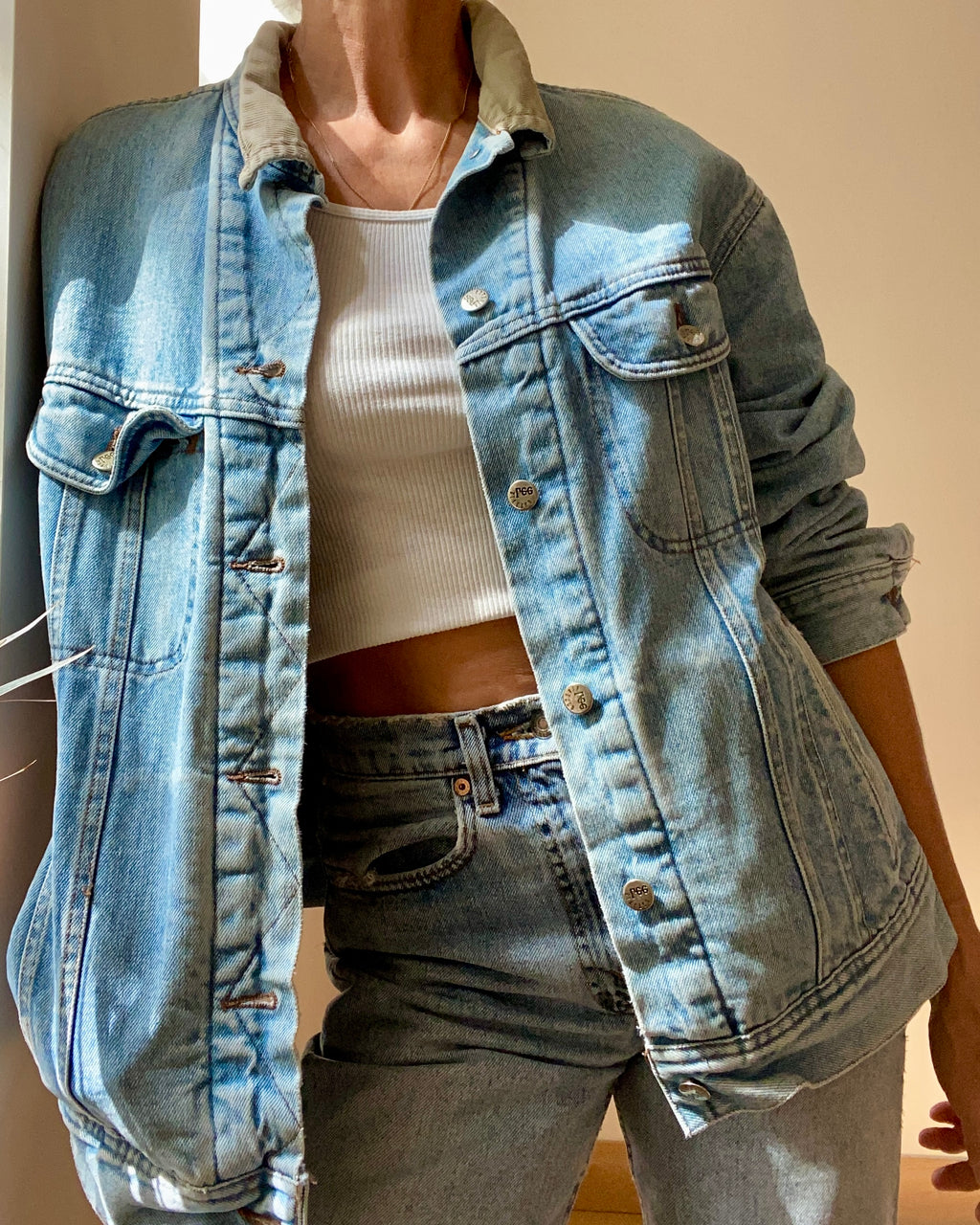 Vintage Lee Riveted Blanket Lined Jean Jacket Light Wash L XL