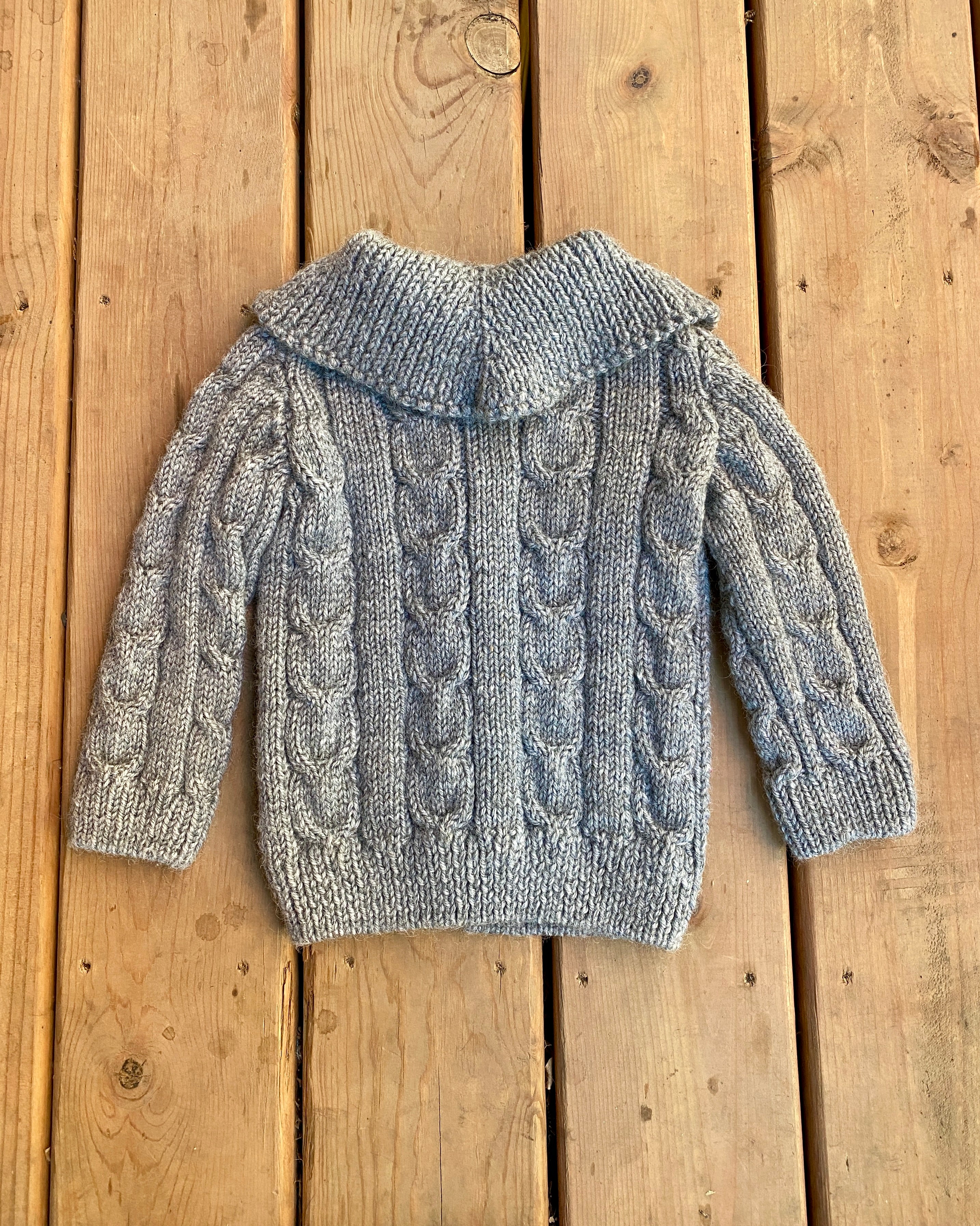 Vintage Kids Handknit Grey Marl Cable Cardigan