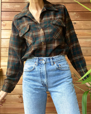 Vintage 1960s Pendleton Woolen Mills Plaid Flannel Loop Button Shirt Jacket USA