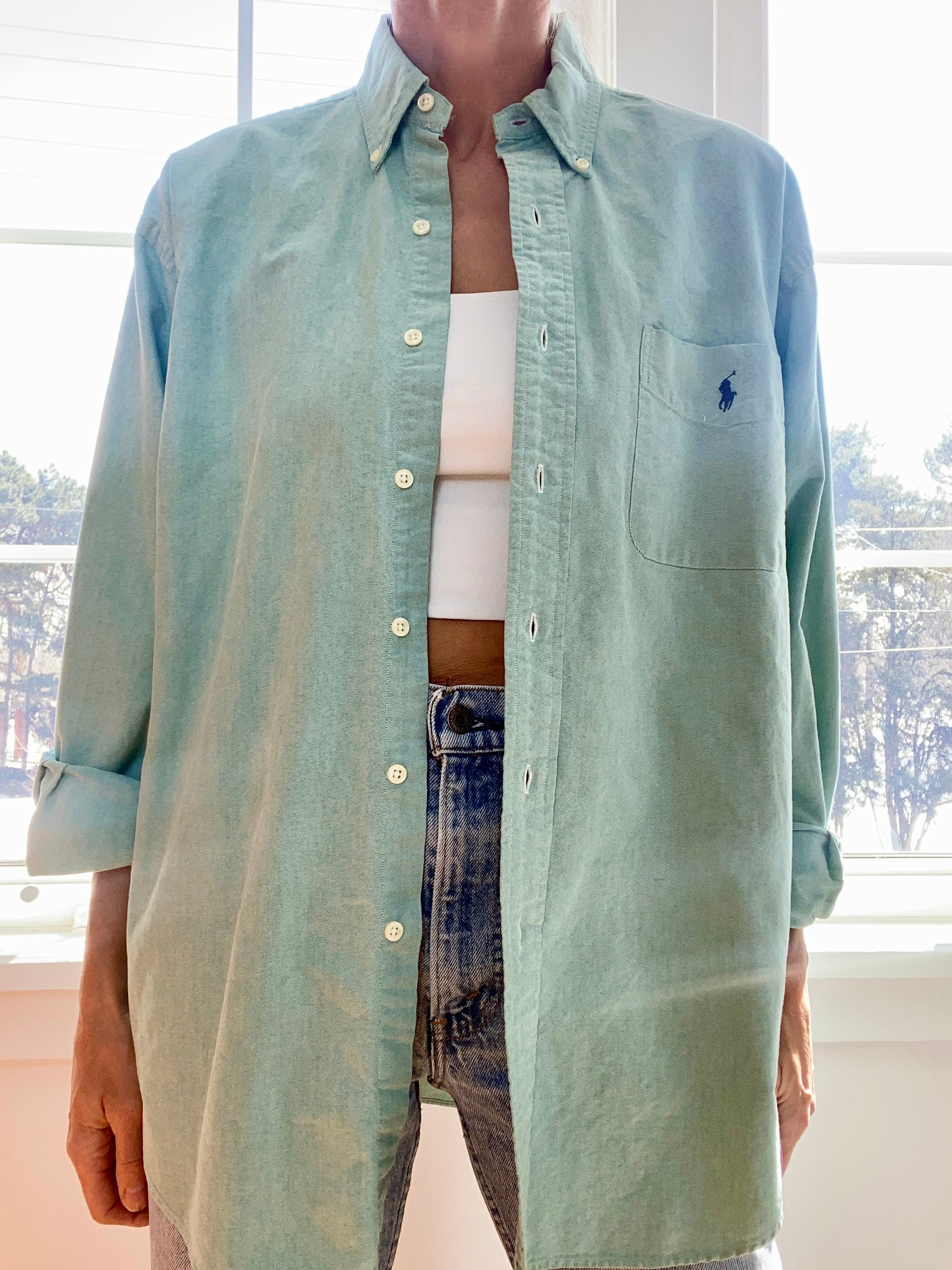 Vintage Ralph Lauren Mens Oxford Heathered Green Shirt