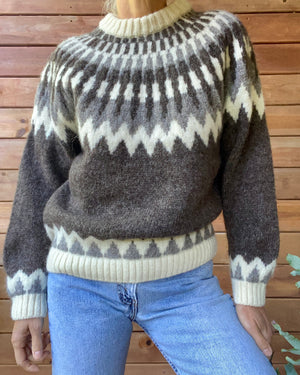 VINTAGE LANDS END Icelandic Earth Tone Fairisle Wool Sweater M