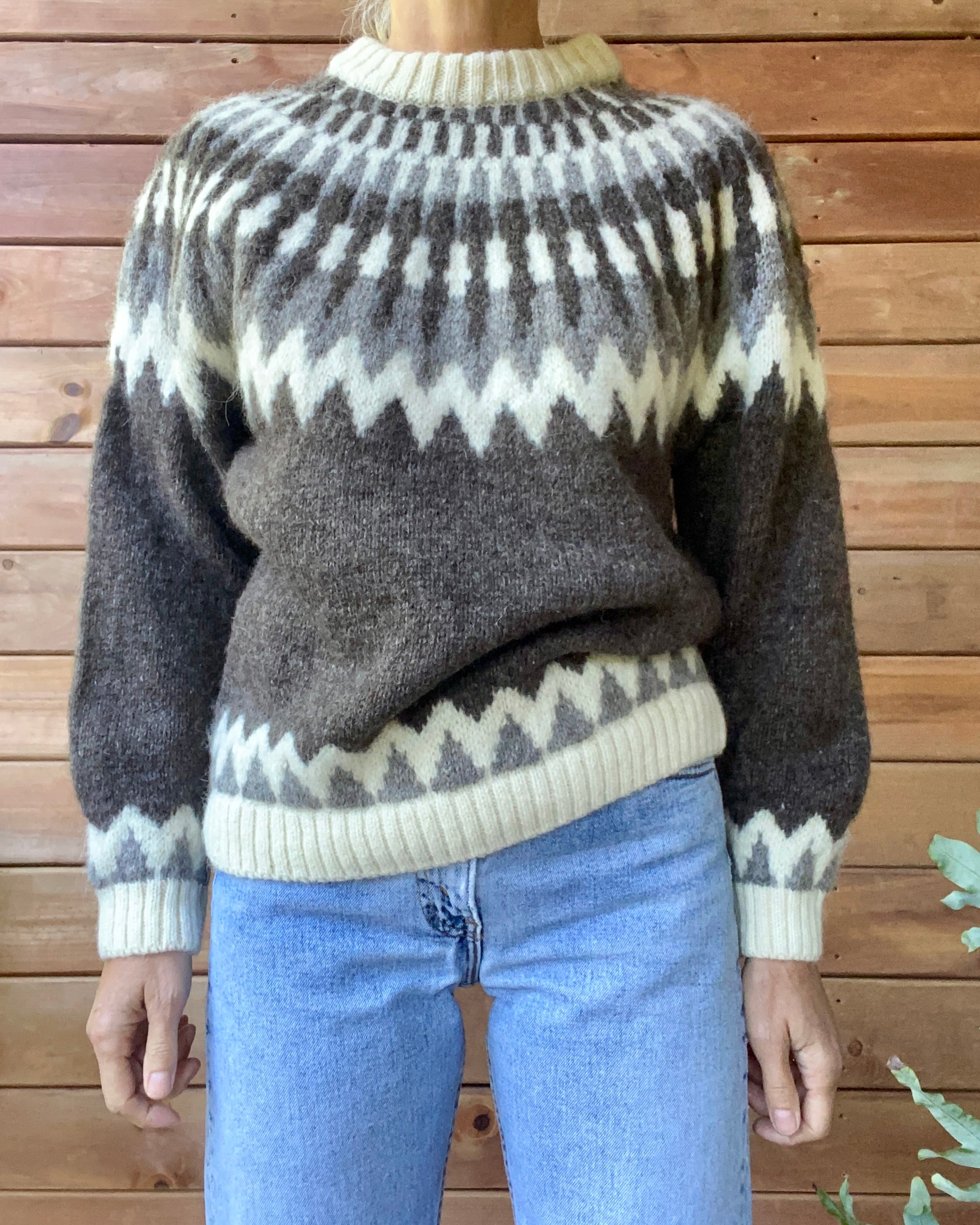 VINTAGE LANDS END Icelandic Earth Tone Fairisle Wool Sweater M