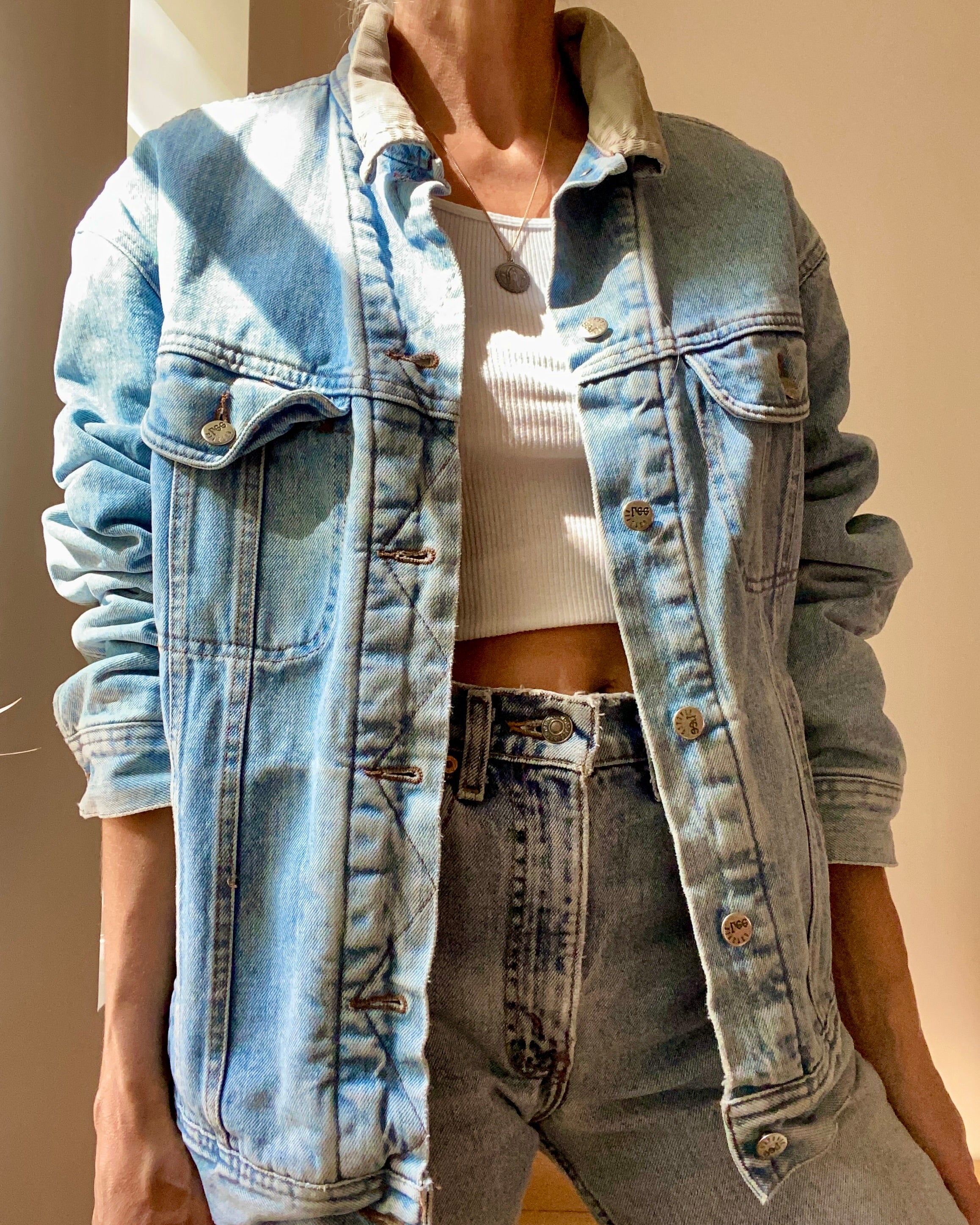 Vintage Lee Riveted Blanket Lined Jean Jacket Light Wash L XL