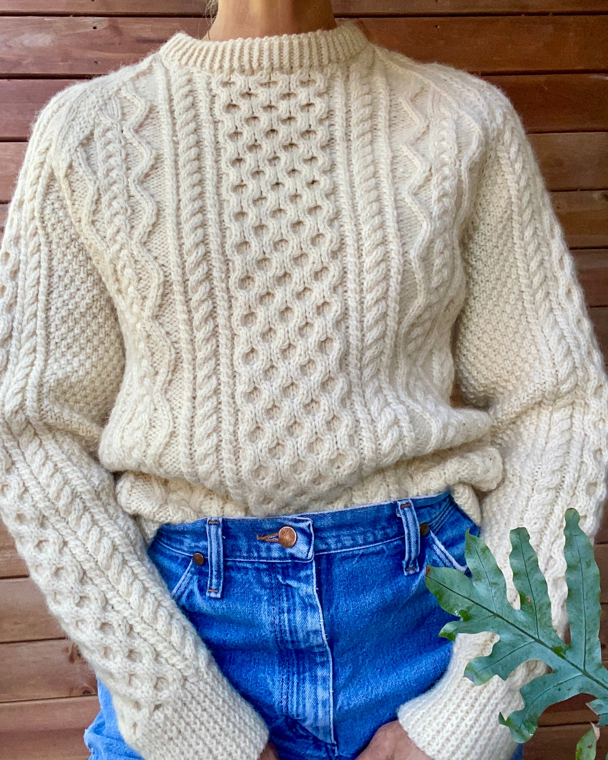 Vintage Handknit Honeycomb Cable Fisherman Sweater M