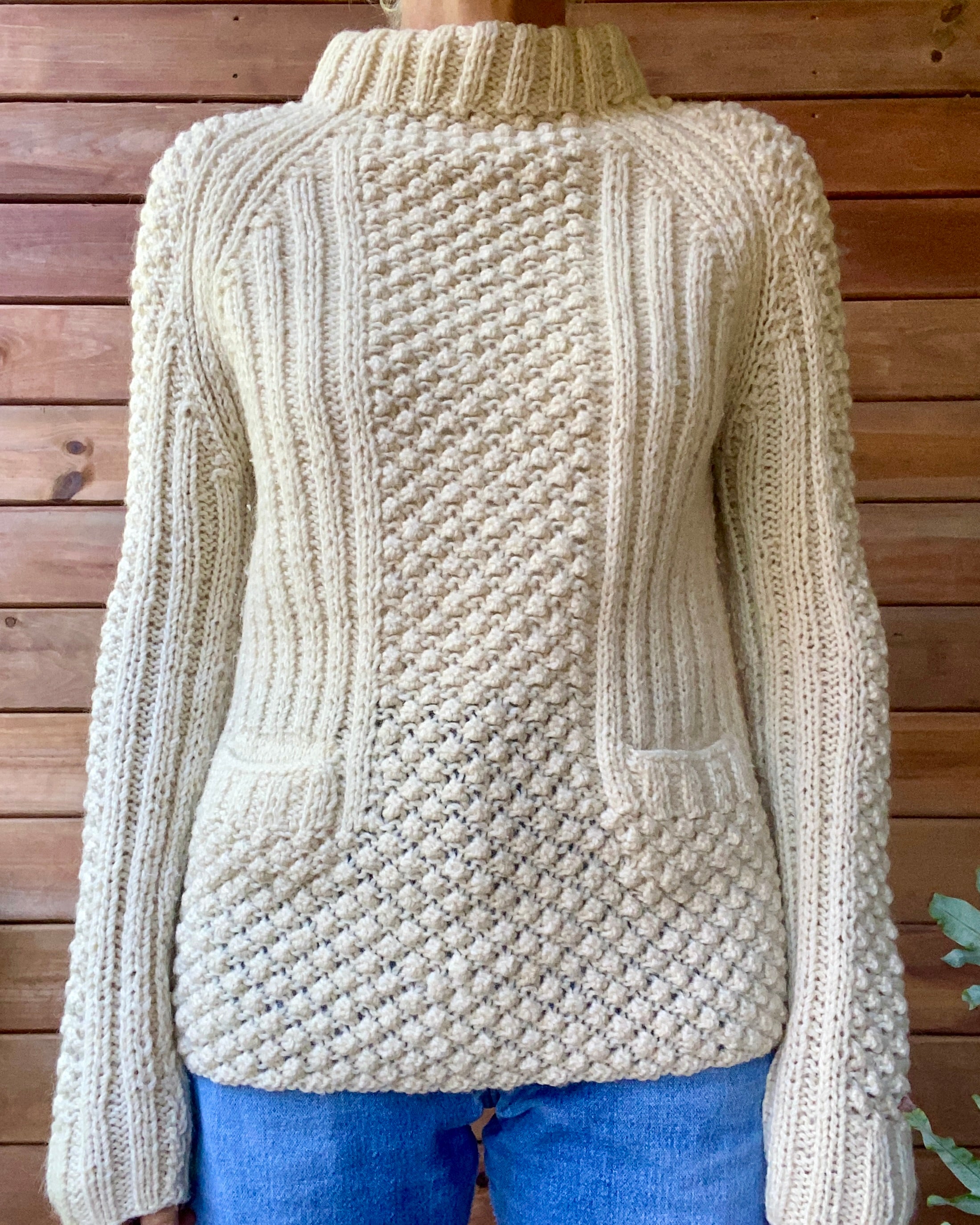 Vintage Handknit Cream Bobble Fisherman Sweater M