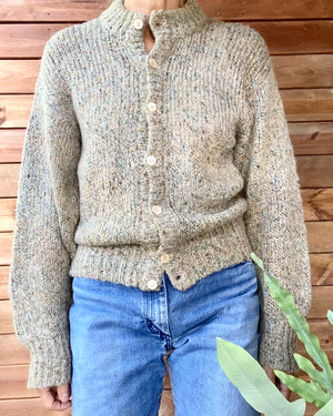 Vintage 1980s Salvatore Ferragamo Oatmeal Marle Mohair Cardigan Sweater M