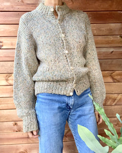 Vintage 1980s Salvatore Ferragamo Oatmeal Marle Mohair Cardigan Sweater M