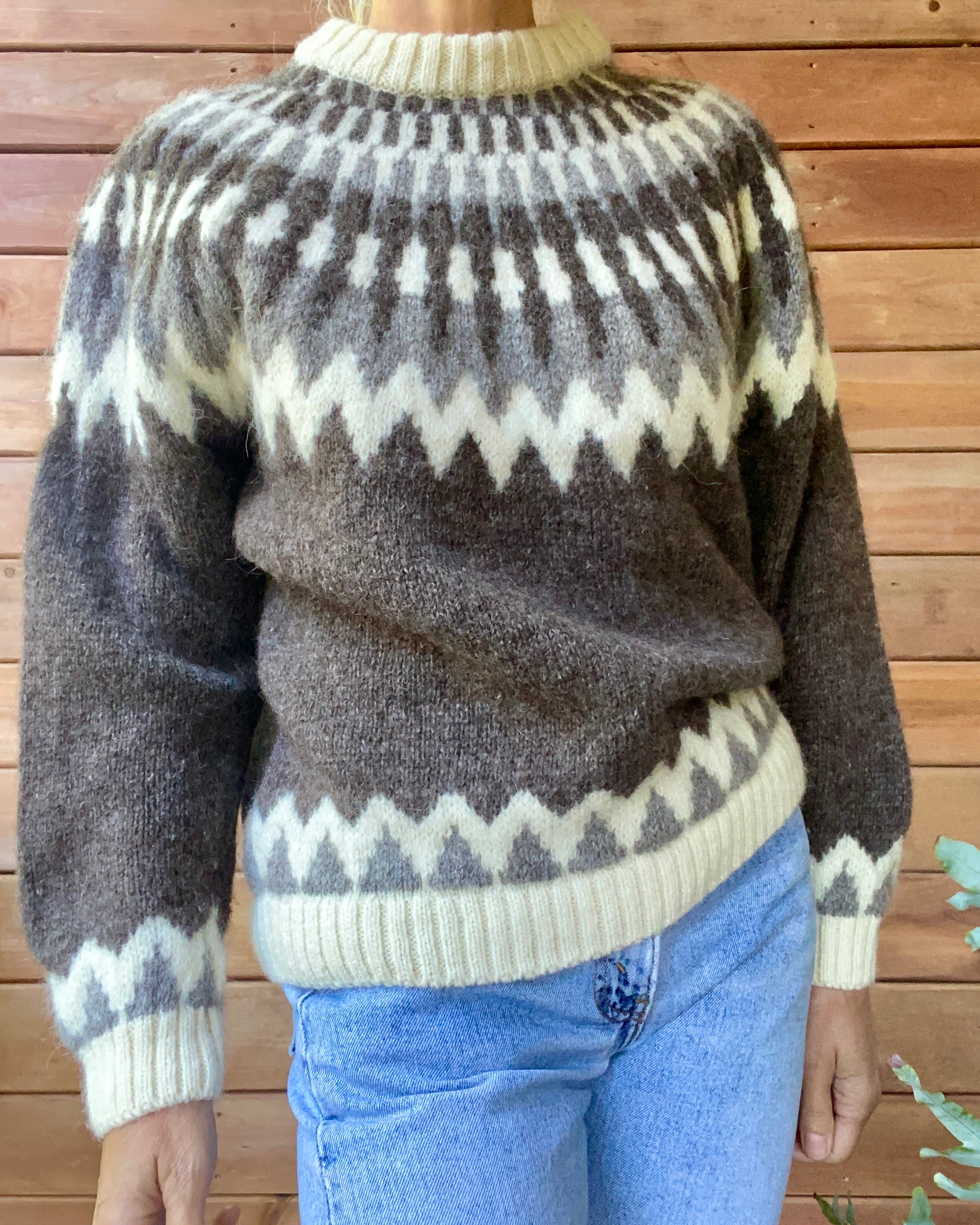 VINTAGE LANDS END Icelandic Earth Tone Fairisle Wool Sweater M