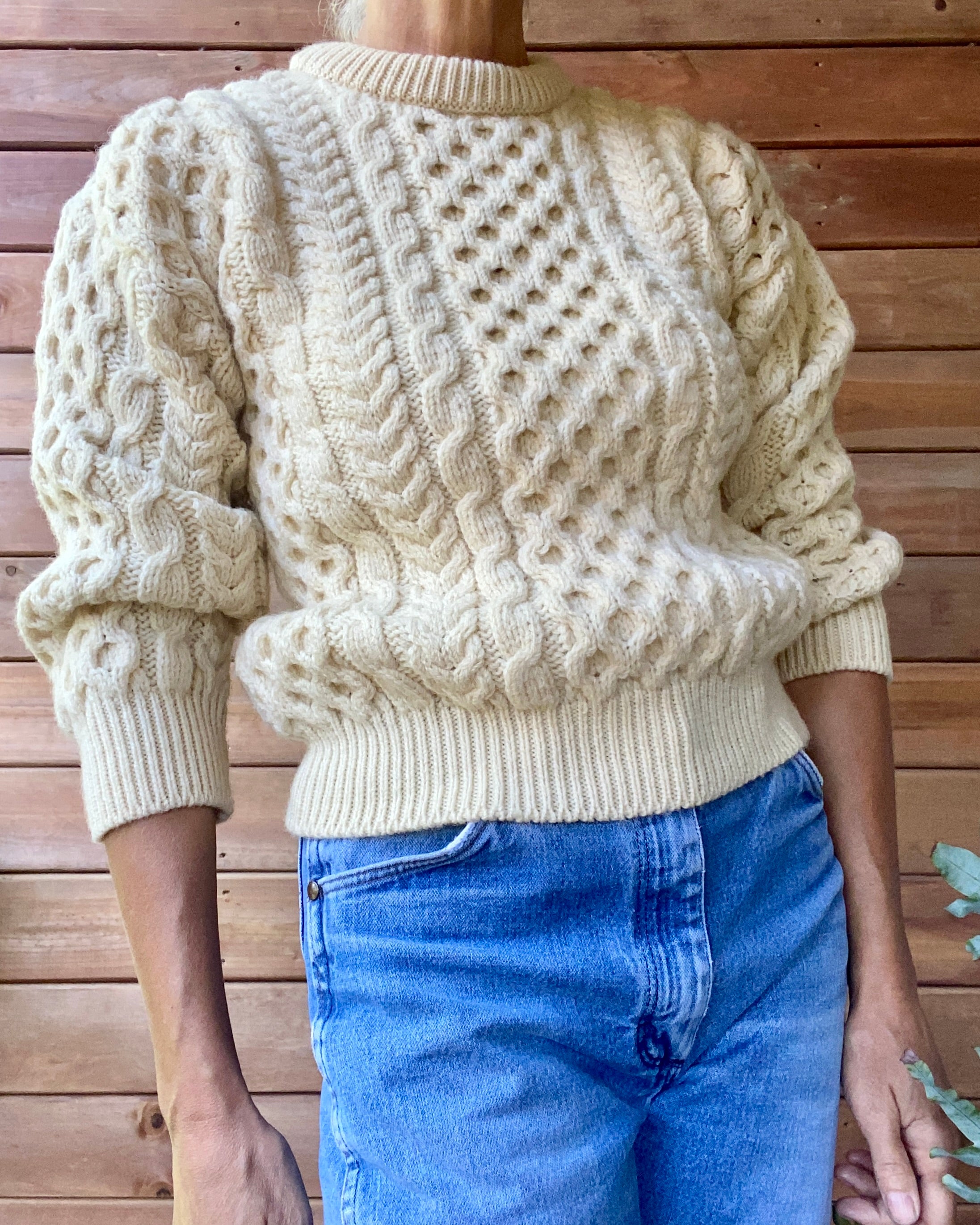 Vintage Handknit Honeycomb Cable Fisherman Sweater XS S