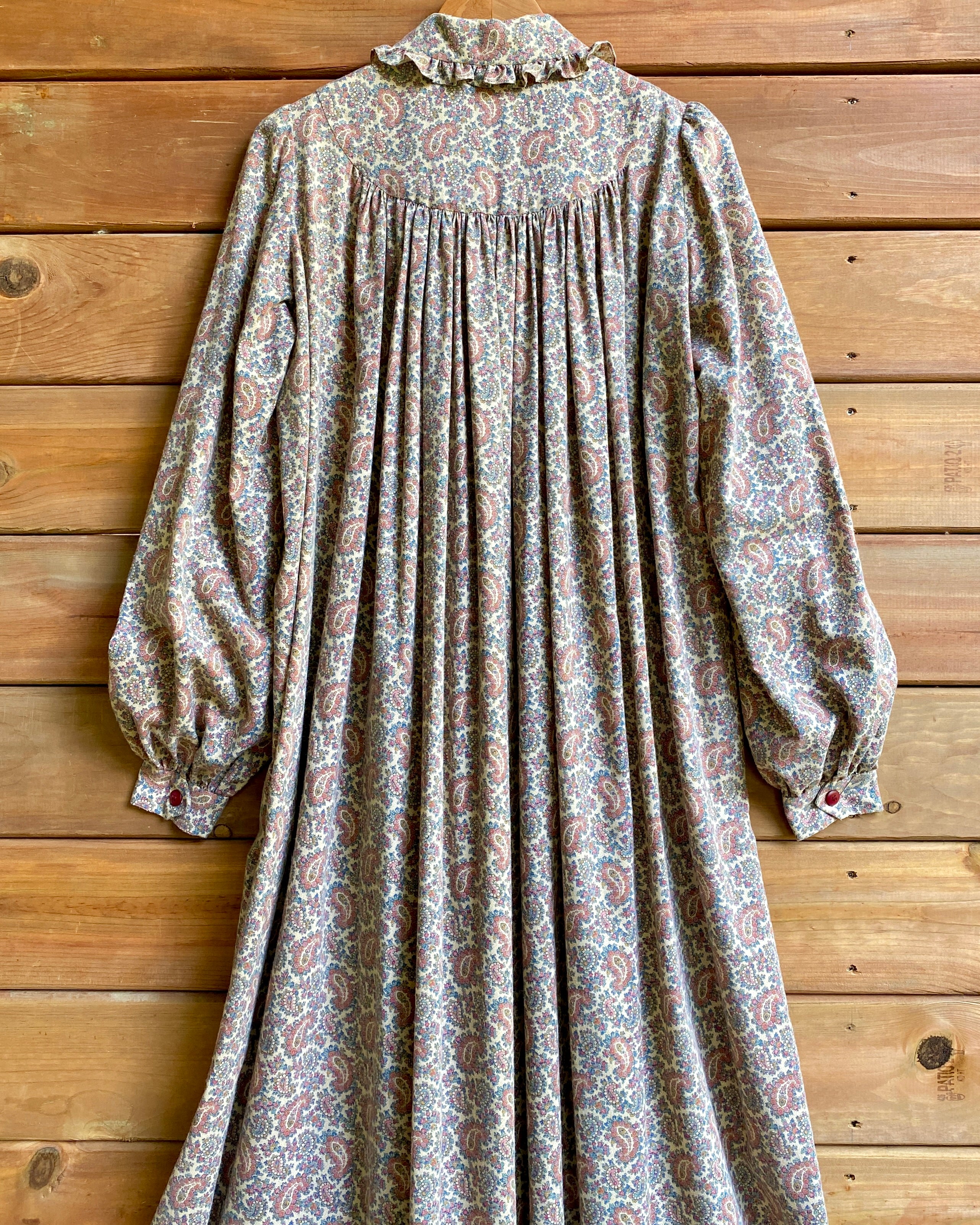 VINTAGE Paisley Fine Cotton Flannel Prairie Nightgown With Peter Pan Collar S SM 4