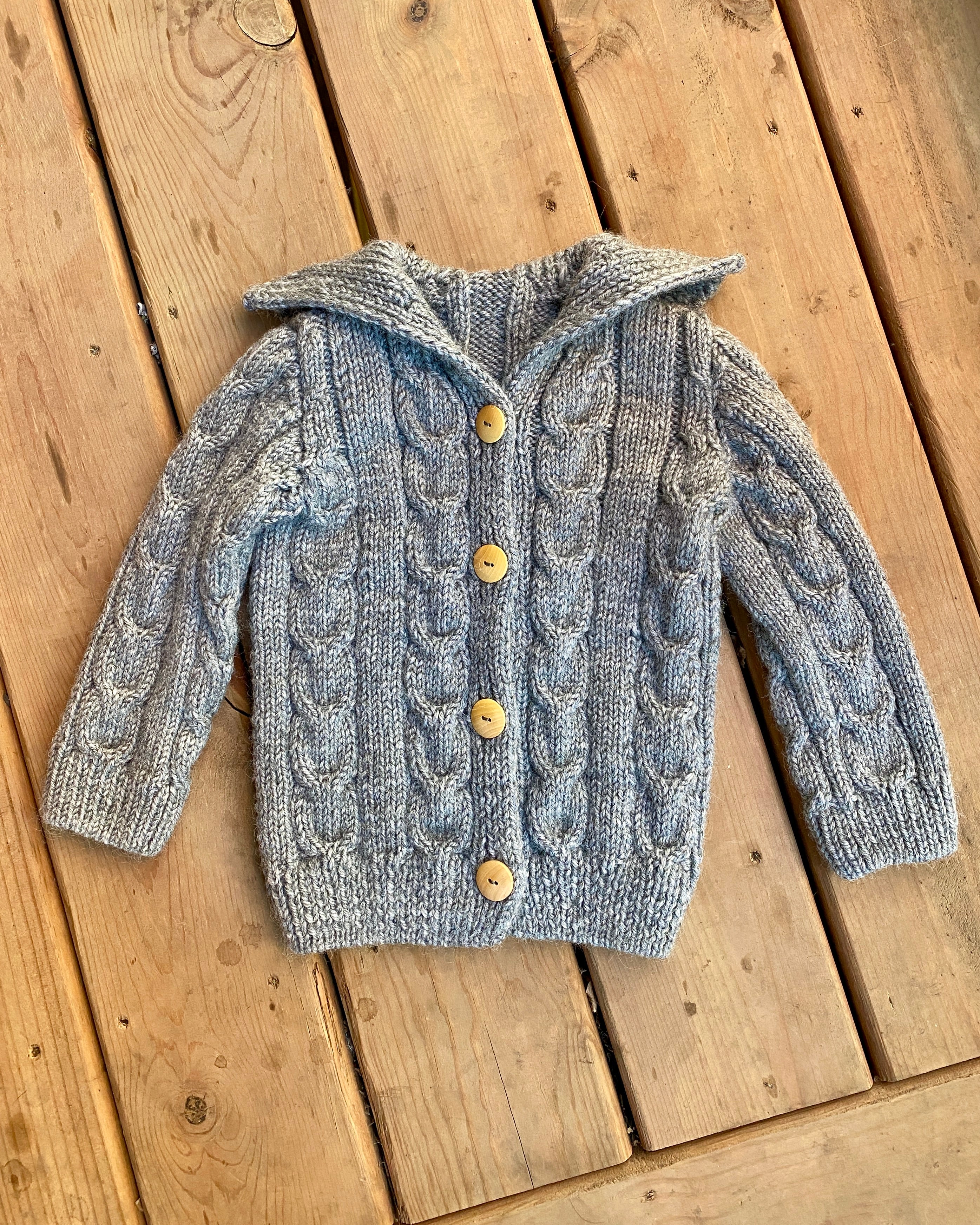 Vintage Kids Handknit Grey Marl Cable Cardigan