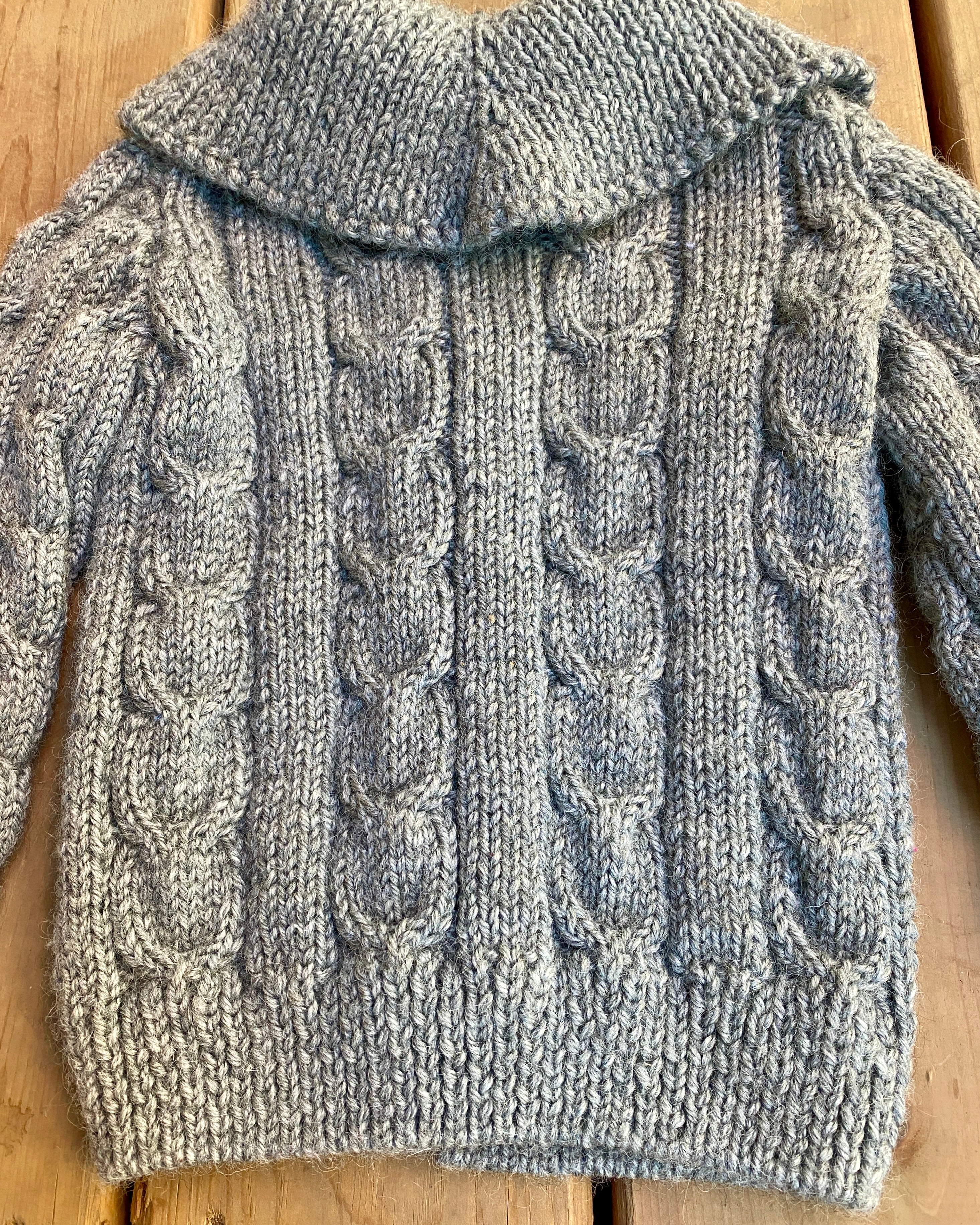 Vintage Kids Handknit Grey Marl Cable Cardigan