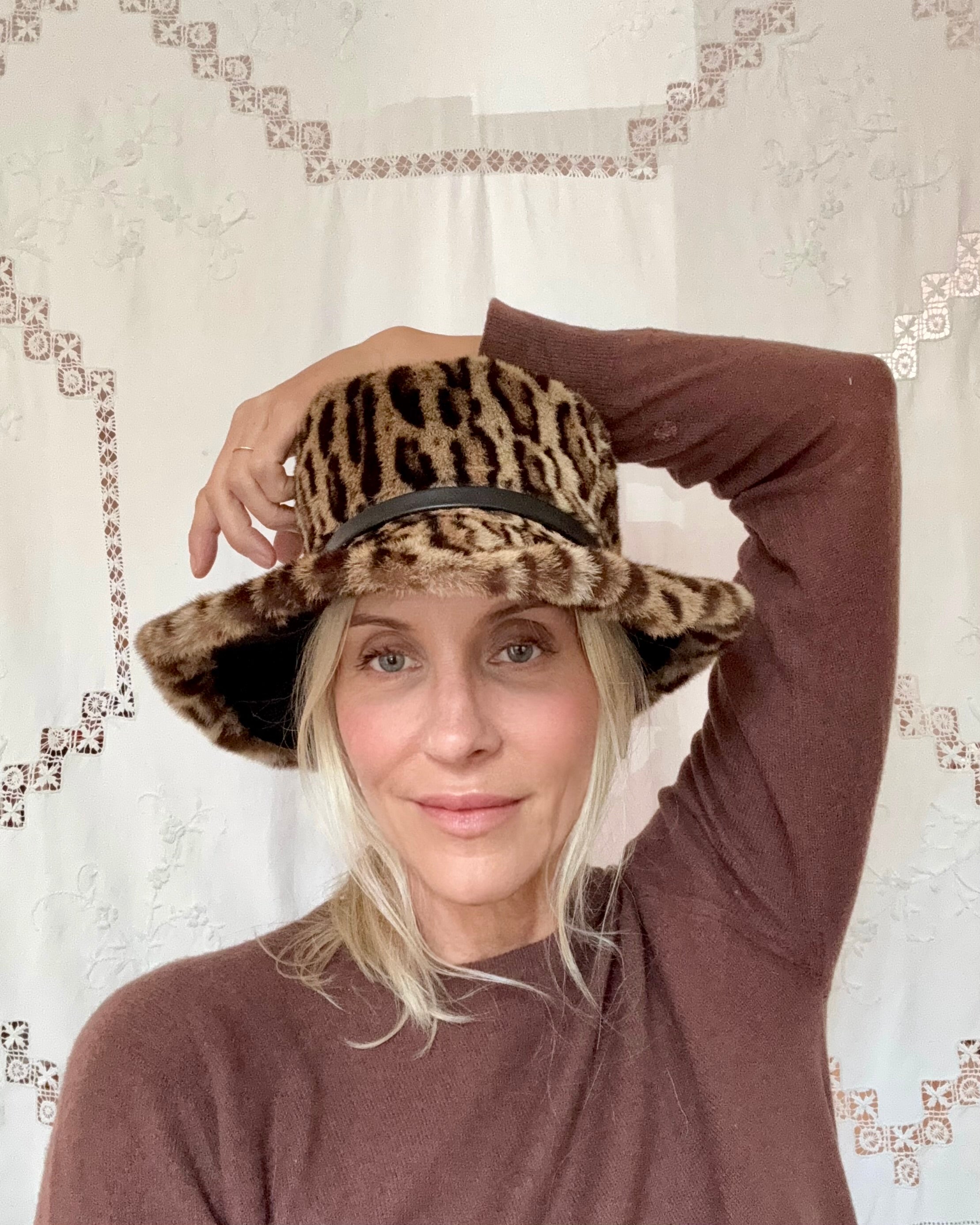 Vintage 1960s Handmade Poppers of Montreal Ocelot Real Fur With Wide Brim Bucket Hat