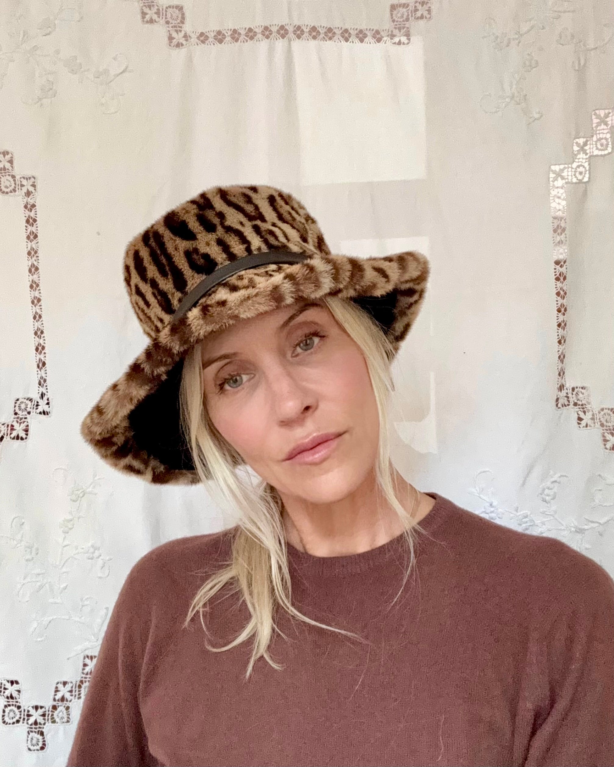 Vintage 1960s Handmade Poppers of Montreal Ocelot Real Fur With Wide Brim Bucket Hat