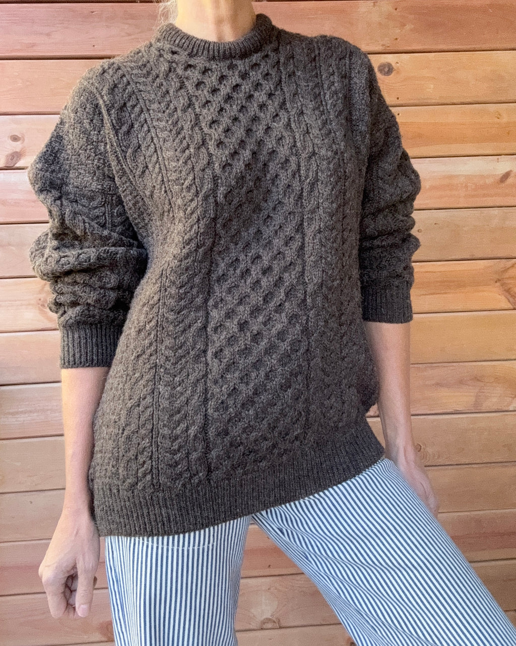 Vintage Orvis Cable Aran Fisherman Hand Knit Sweater Made in Ireland