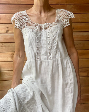 Antique Victorian White Cotton Slip Dress with Crochet Eyelet and Lace Ardith Antique Victorian White Cotton Slip Dress with Crochet Eyelet and Lace Ardith