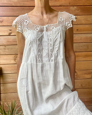 victorian slip dress Antique Victorian White Cotton Slip Dress with Crochet Eyelet and Lace – Ardith