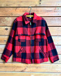 Vintage 1960s Woolrich Wool Buffalo Plaid Hunting Ideal Zipper Flap Jacket Made in USA Size L
