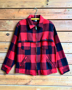 Vintage 1960s Woolrich Wool Buffalo Plaid Hunting Ideal Zipper Flap Jacket Made in USA Size L