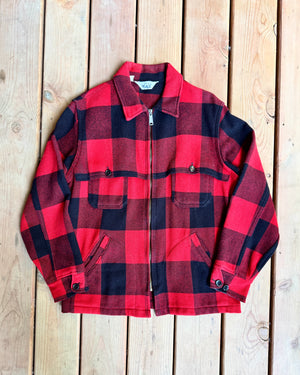 Vintage 1960s Woolrich Wool Buffalo Plaid Hunting Ideal Zipper Flap Jacket Made in USA Size L