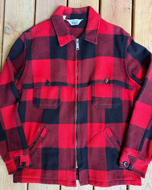Vintage 1960s Woolrich Wool Buffalo Plaid Hunting Ideal Zipper Flap Jacket Made in USA Size L