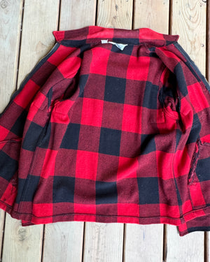 Vintage 1960s Woolrich Wool Buffalo Plaid Hunting Ideal Zipper Flap Jacket Made in USA Size L