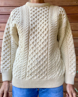 Vintage Handknit Cream Fisherman Cable Sweater M