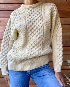 Vintage Handknit Cream Fisherman Cable Sweater M