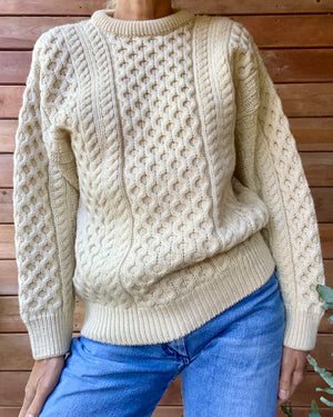 Vintage Handknit Cream Fisherman Cable Sweater M