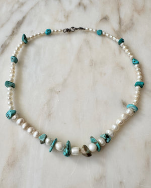Vintage Baroque Freshwater Pearl beaded with Turquoise Necklace Choker