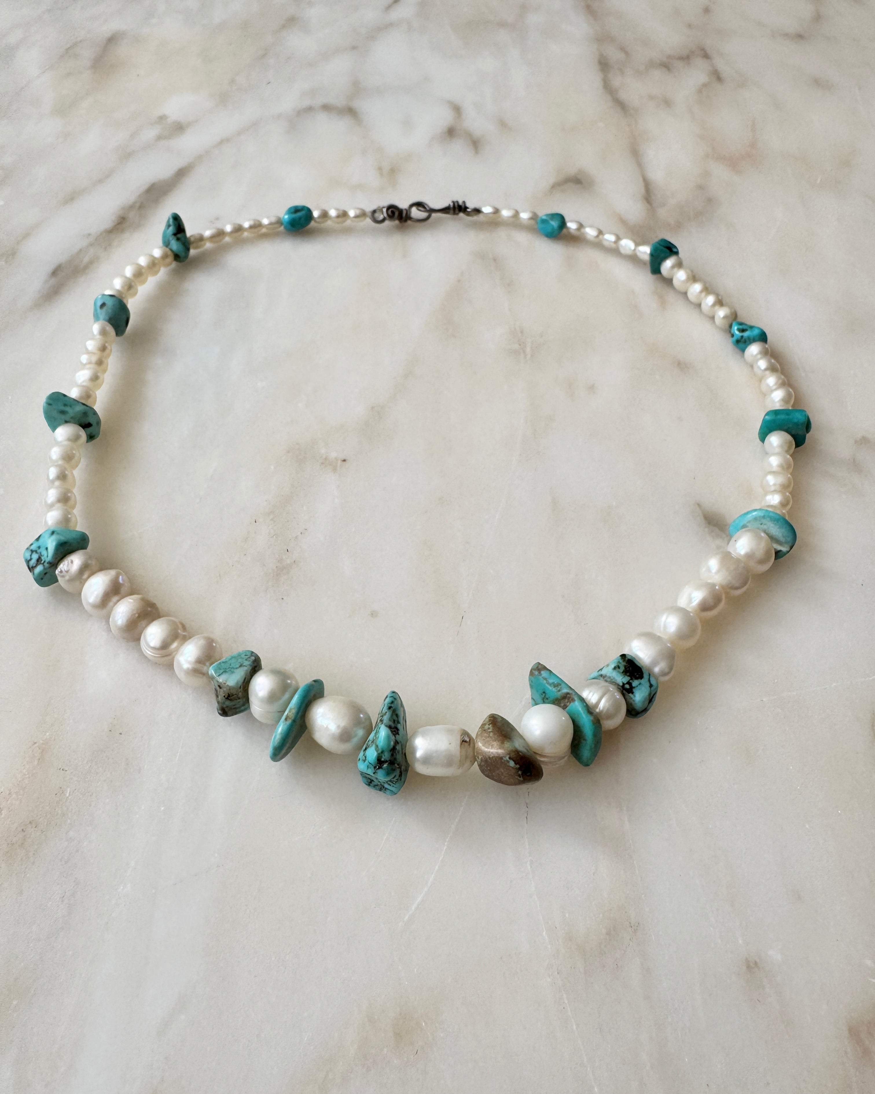 Vintage Baroque Freshwater Pearl beaded with Turquoise Necklace Choker