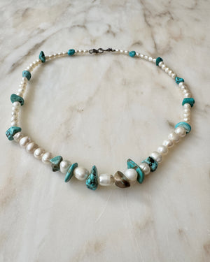 Vintage Baroque Freshwater Pearl beaded with Turquoise Necklace Choker