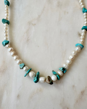 Vintage Baroque Freshwater Pearl beaded with Turquoise Necklace Choker