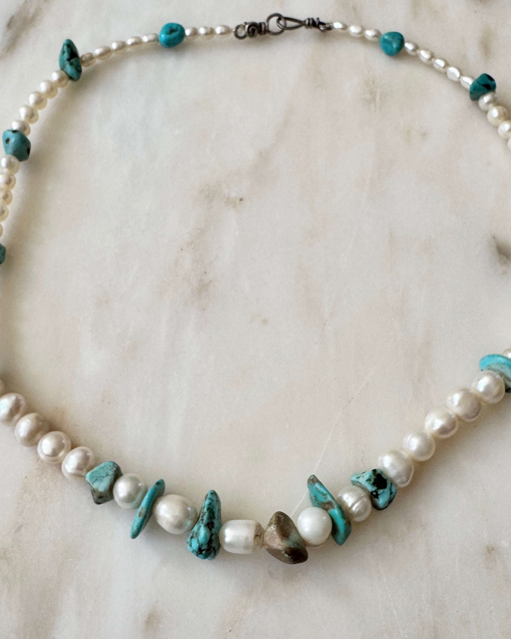 Vintage Baroque Freshwater Pearl beaded with Turquoise Necklace Choker