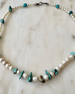 Vintage Baroque Freshwater Pearl beaded with Turquoise Necklace Choker