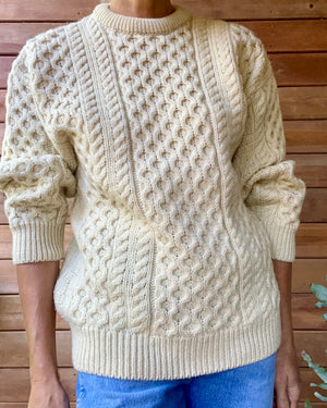 Vintage Handknit Cream Fisherman Cable Sweater M